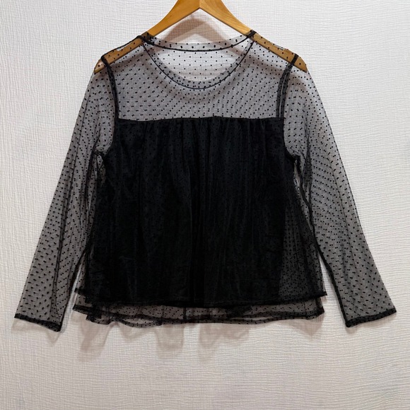 Banana Republic Tops - Banana Republic Mesh Blouse Womens Small Petite Black Swiss Dot Sheer Whimsigoth